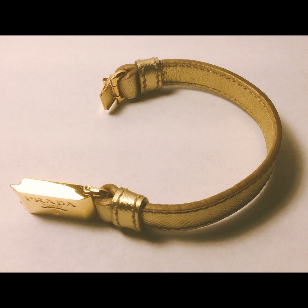 Prada Gold Plate and Beige Leather Bracelet - Picture 6 of 12